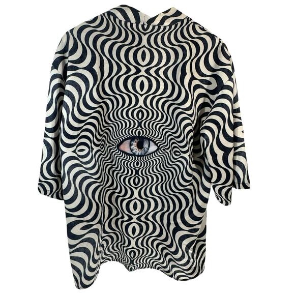 Shroom Beach Psychedelic Kimono Shirt Trippy Optical Illusion Eye Festival Wear - Picture 1 of 7